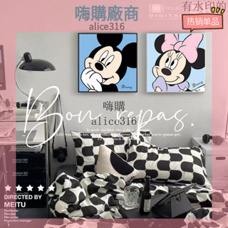 裝飾畫 掛畫黑白米奇裝飾畫臥室床頭可愛卡通兒童房掛畫沙發背景墻畫桌面擺畫