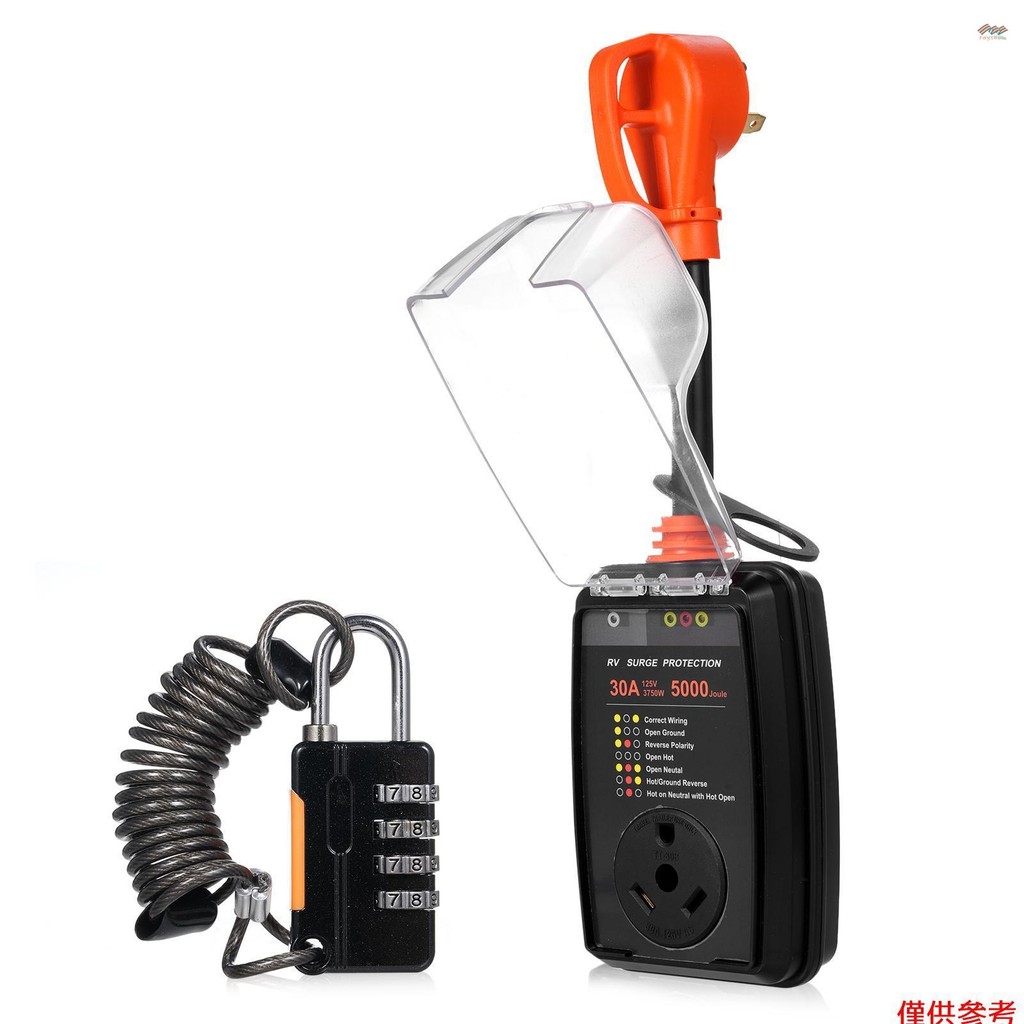 全新 RV 浪湧保護器 30 安培 5000 接頭,帶防水蓋和防盜電纜鎖、ETL 和 RoHS 認證電源電壓保護器,帶