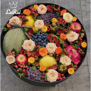 花束提袋 防水提袋 圓形38cm透明水果花盒鮮花禮盒圓形花束包裝盒禮盒空盒水果禮盒