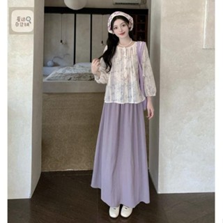 【星選雜貨鋪】S-3XL 大尺碼上衣裙子女 時尚套裝女秋季森系碎花薄款長袖上衣微胖MM高腰A字半身裙兩件套中大尺碼女