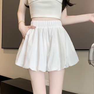 《現貨下單》夏大尺碼白色花苞短褲女高腰顯瘦闊腳褲蓬蓬燈籠休閒熱褲短褲a字短褲大尺碼短褲女生短褲女短褲白色短褲短褲女闊腿褲