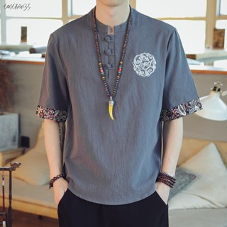 簡尚 中國風男裝 透氣舒適男上衣 亞麻短袖t恤男夏季中式上衣唐裝短袖胖子大尺碼棉麻衣服 男生衣著