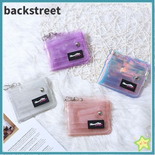 BACKSTREET折疊式錢包,透明防水信用卡錢包,休閒PVC小帶頸帶照片卡夾女人男人