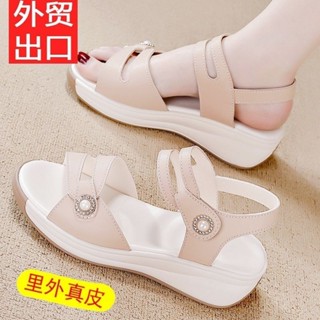 真皮女涼鞋2025夏季新款百搭坡跟厚底舒適涼超輕外穿女涼拖真皮女涼鞋2025夏季新款百搭