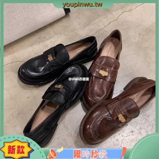 LIJIA 韓版厚底英倫風復古絨面圓頭一腳蹬懶人樂福鞋 平底鞋 小皮鞋 女鞋 現貨