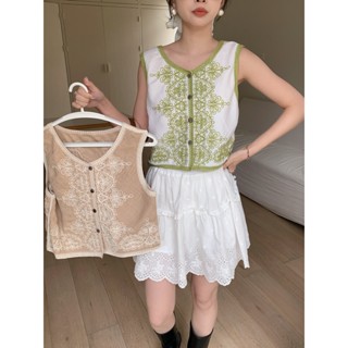【HOT 本舖】 民族風重工刺繡提花設計感馬甲背心女裝旅行疊穿坎肩無袖馬夾上衣