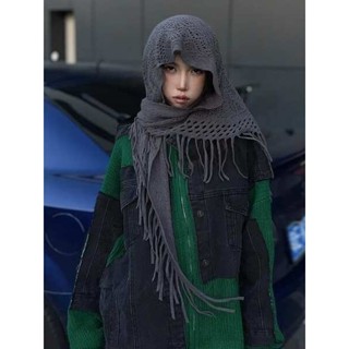 羊毛圍巾 女生圍巾 圍巾 秋冬亞文化朋克街頭搖滾樂隊披肩保暖圍巾流蘇針織毛線面罩頭巾潮