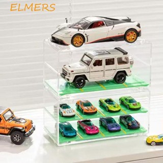 ELMERS汽車壓鑄收納盒,1:64塑膠汽車模型展示盒,透明的有停車位可堆疊汽車模型玩具櫃架