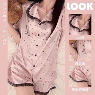 （限時特惠）甜美少女凱蒂貓印花冰絲睡衣女春夏款新款短袖短褲居家服套裝睡衣女 夏季睡衣 短袖睡衣 居家服 大尺碼