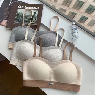 優選精品#聚攏無肩帶內衣螺紋運動女小胸無鋼圈舒適透氣防震防下垂胸罩文胸6DAILY