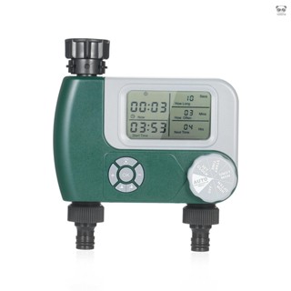 程控數字軟管水龍頭定時器 電池供電戶外花園自動澆水灌溉控制器 雙水管介面（不帶電池出貨） 綠色 美規水龍頭接頭
