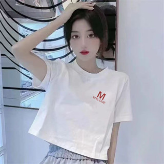 胖胖美依 短版上衣 短袖T卹 印花上衣 簡約 露臍 S-2XL新款甜辣新款短款設計圓領印花短袖ins上衣-6946.