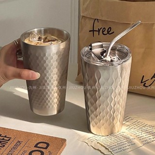 工業風雙層美式304不鏽鋼咖啡杯隨手杯帶蓋防燙吸管水杯子