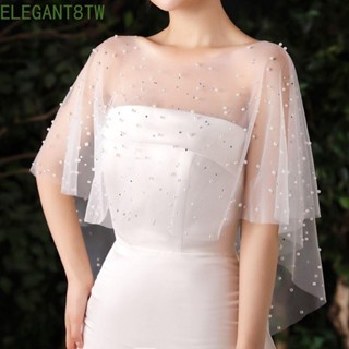 ELEGANT8TW新娘婚紗披肩,蕾絲珍珠晚禮服圍巾,奢華透明的韓式岬網紗圍巾新娘/伴娘
