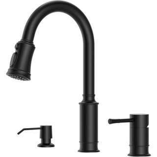 2孔廚房水龍頭，帶下拉噴霧器，不銹鋼拉絲鎳商用廚房水槽水龍頭側單手柄