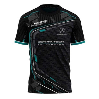 RED BULL F1賽車隊服黑色汽車新款時尚3D印花男士滌綸休閒T恤F1紅牛跑車運動服圓領短袖上衣