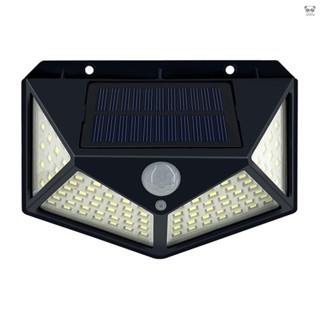 太陽能庭院燈 100顆LED壁燈 戶外花園庭院人體感應燈 黑色1個裝（內建鋰電池）