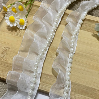 ≈花邊輔助料≈現貨 小香風裙邊 裝飾 韓式手工 蕾絲 邊加珠網紗 花邊 領口 袖口配飾花束花藝