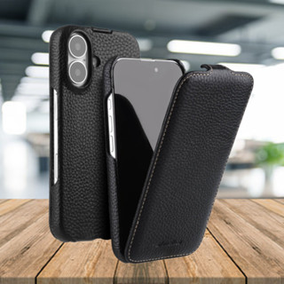 Melkco 天然牛皮皮套適用於 iPhone 16 Pro Max 16 Plus 16e 內建強磁吸無線充電翻蓋保護