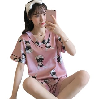 睡衣女春夏模擬絲短袖兩件套裝可愛薄款冰絲綢韓版夏季家居服睡衣女春夏模擬絲短袖兩件套 suoqiaoup0429.my20