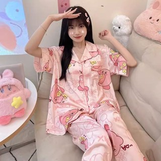 （限時特惠）星之卡比夏季冰絲睡衣女短袖長褲胖mm大碼200斤日系ins家居服睡衣女 夏季睡衣 短袖睡衣 居家服 大尺碼