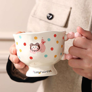 杯子 水壺 杯子 水杯 可愛卡通高顏值波點陶瓷杯馬克杯咖啡杯水杯奶fufu早餐杯帶禮盒