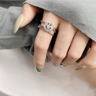 新品#戒指 冷淡風高級微笑食指戒925純銀精緻複古開口戒女ins潮款3wu