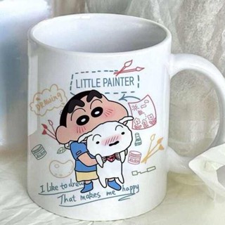 水壺 杯子 杯子 杯子收納 蠟筆小新ins高顏值卡通馬克杯帶蓋帶勺家用辦公牛奶咖啡喝水水杯