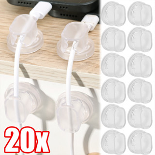 20 件透明資料線夾 - 數據線存儲夾 - 電纜管理器扣 - 桌面電源線管理 - 自粘式 ABS 電線固定器 - 家庭辦