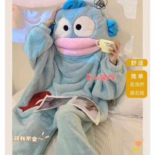 醜魚睡衣 醜魚漢頓 人魚漢頓 搞怪小丑魚加厚保暖新款秋冬季男女連身睡衣漢頓醜魚珊瑚絨睡袍女