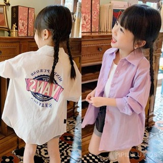 PIPILULU.KIDS女童棉綢襯衫2025年夏季時尚韓版洋氣夏季防曬薄款輕薄款印花上衣潮款新款韓版歐美百搭舒適