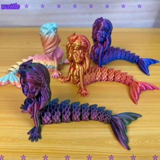 WATTLE 印花美人魚公仔塑膠多關節美人魚桌面擺件創意 6 色可動動物模擬模型家居裝飾