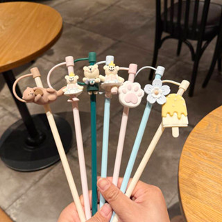 STARBUCKS 可愛卡通耐熱防塵塞矽膠吸管帶蓋蓋適用於星巴克通用杯水瓶吸管蓋杯配件