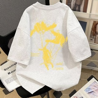 【HOT 本舖】男裝 重磅純棉夏季美式復古後背飛鳥印花短袖T恤男潮牌百搭寬鬆上衣ins
