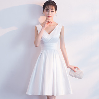 晚禮服女新款日常裝嬌小白修身短裙伴娘服年會小禮服