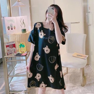《2025年夏季新款》睡裙女夏季薄款冰絲短袖韓版寬鬆大尺碼模擬絲性感睡衣裙女士家居服