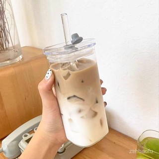 玻璃水杯女款韓式方形ins高顔值帶蓋透明簡約平底加熱家用咖啡杯