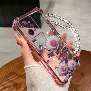 Realme C31 C33手機殼粉色花朵防摔四角矽膠TPU透明軟殼DZSJ手機殼