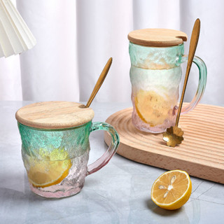 玻璃杯/水杯Glass cup/water cup日式冰川紋玻璃杯帶把手家用客廳喝水杯子風高顏值茶杯咖啡杯25.5.3