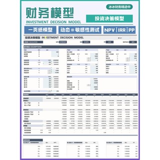 Excel財務模型|投資決策模式excel表格專案投資決策敏感度分析NPV|支援繁體