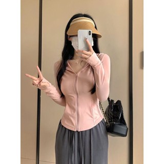（現貨下單）粉色緊身冰絲防曬衣瑜伽服女款2025新款立領運動健身外套緊身上衣