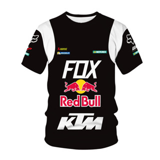 RED BULL 3D KTM T恤上衣夏季休閒圓領大碼S-5XL汽車俱樂部男士運動紅牛T恤摩托車隊騎行短袖運動外套ET
