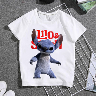 Lilo Stitch 兒童 T 恤迪士尼夏季短袖兒童 2025 年電影動漫 T 恤棉上衣女孩男孩衣服熱銷