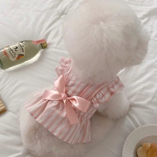 狗狗衣服 貓衣服 寵物衣服 春夏季狗狗公主風可愛小飛袖條紋連衣裙貓咪蝴蝶結裙子寵物狗衣服 寵物COS 犬貓咪狗狗衣服 衣