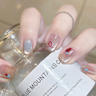 💅免運特賣💅 夏日彩色線條美甲 玻璃珠美甲 塗鴉貓眼美甲 顯白氣質歐美ins風 可拆卸穿戴甲 30片 穿戴甲 貼片甲