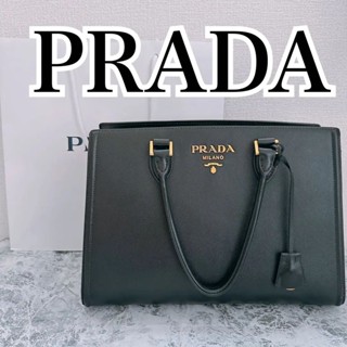 PRADA 肩揹包 手提包 Saffiano皮革 皮革 黑色 日本直送 二手