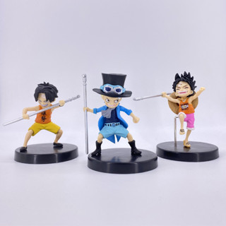 現貨 3款/套 9-11cm 海賊王 One Piece 路飛 艾斯 薩博 三兄弟 Q版公仔人偶模型手辦玩具擺件娃娃禮物