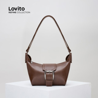 (Lovito Refine) 休閒素色大容量復古餃子包設計模特兒五金扣單肩托特包女式 LFAR3085
