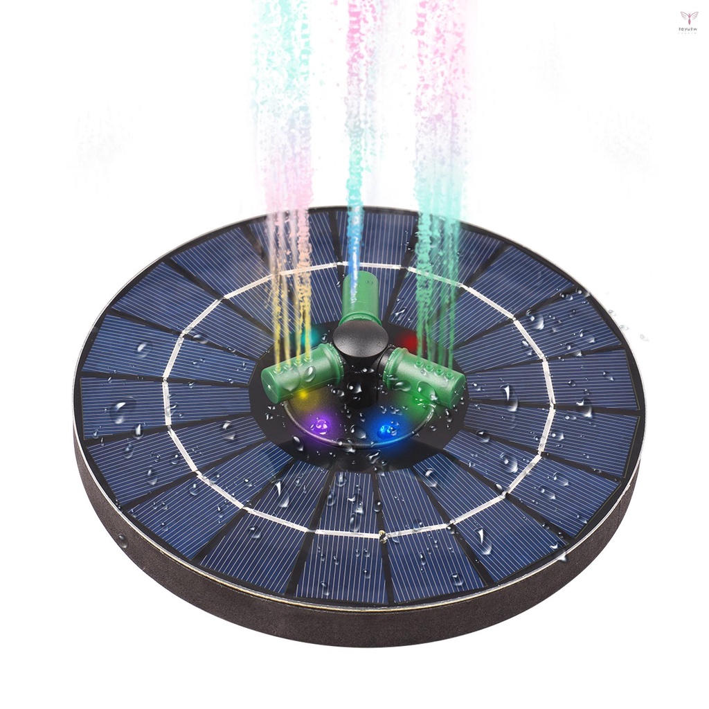 4W 彩色太陽能噴泉泵，帶 360° 可旋轉噴嘴 RGB LED 燈太陽能水泵，帶電池獨立式自動關閉圓形噴泉，適用於鳥浴