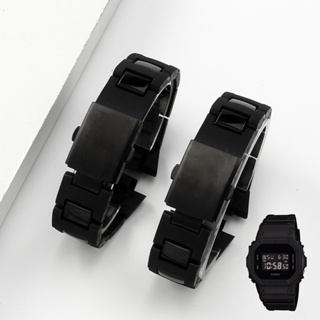 適用於卡西歐 DW6900/DW9600/GW-M5610 黑色塑料鋼錶帶手錶配件